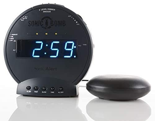 Sonic Bomb Dual Extra Loud Alarm Clock with Bed Shaker | Sonic Alert Vibrating Alarm Clock Heavy Sleepers