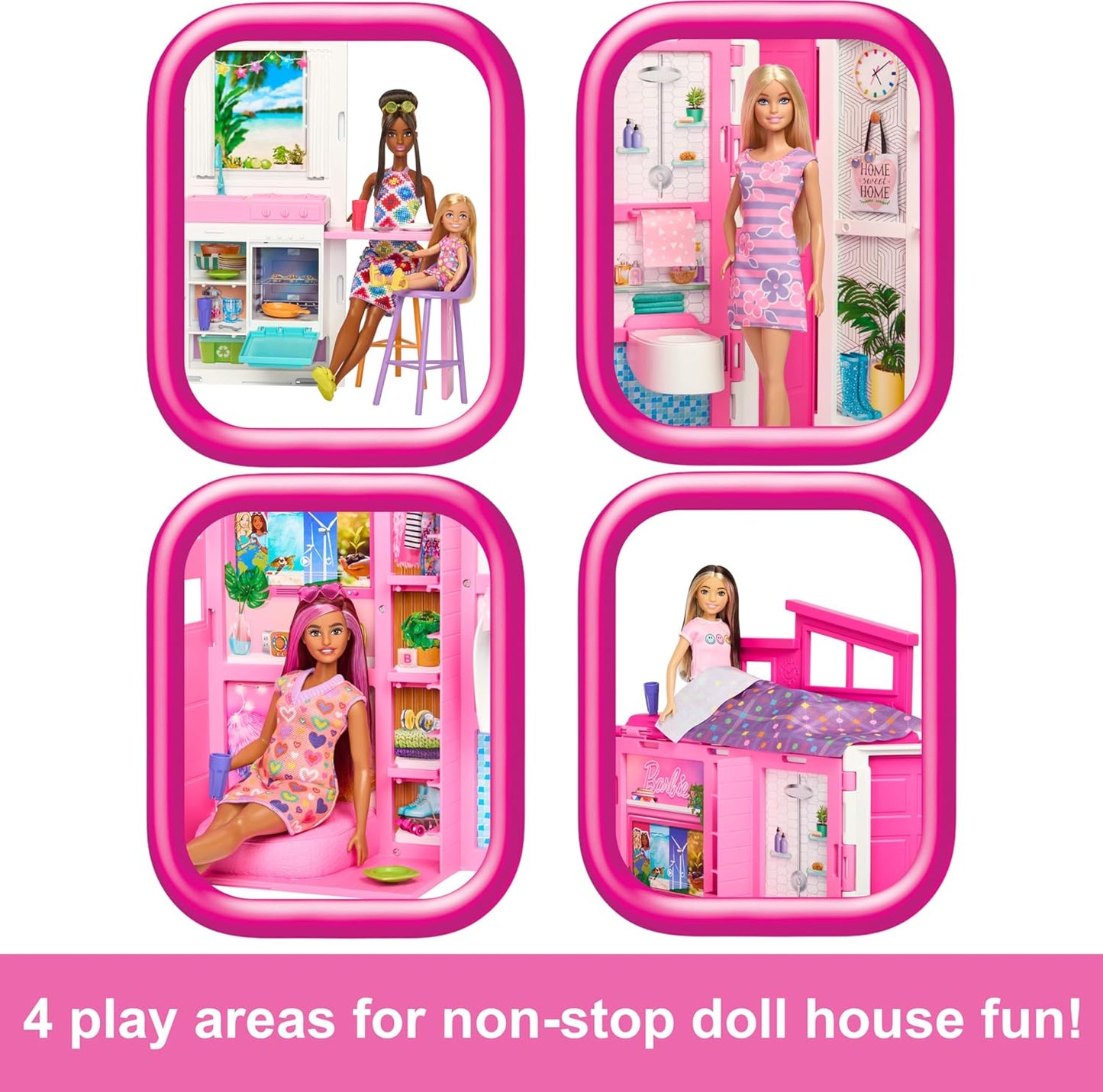 Barbie Dollhouse Playset, Getaway House with 11 Accessories Including 2 Chairs, 4 Play Areas & 360-degree Play