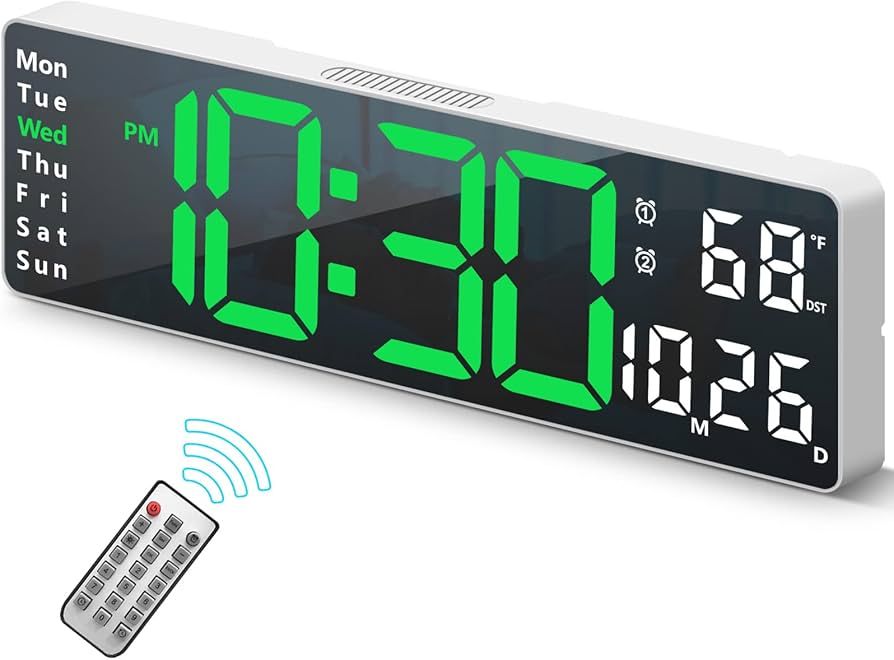 13" Large Display Digital Wall Clock for Living Room Decor, LED Big Wall Clock with Remote Control, Timer, 12/24H,
