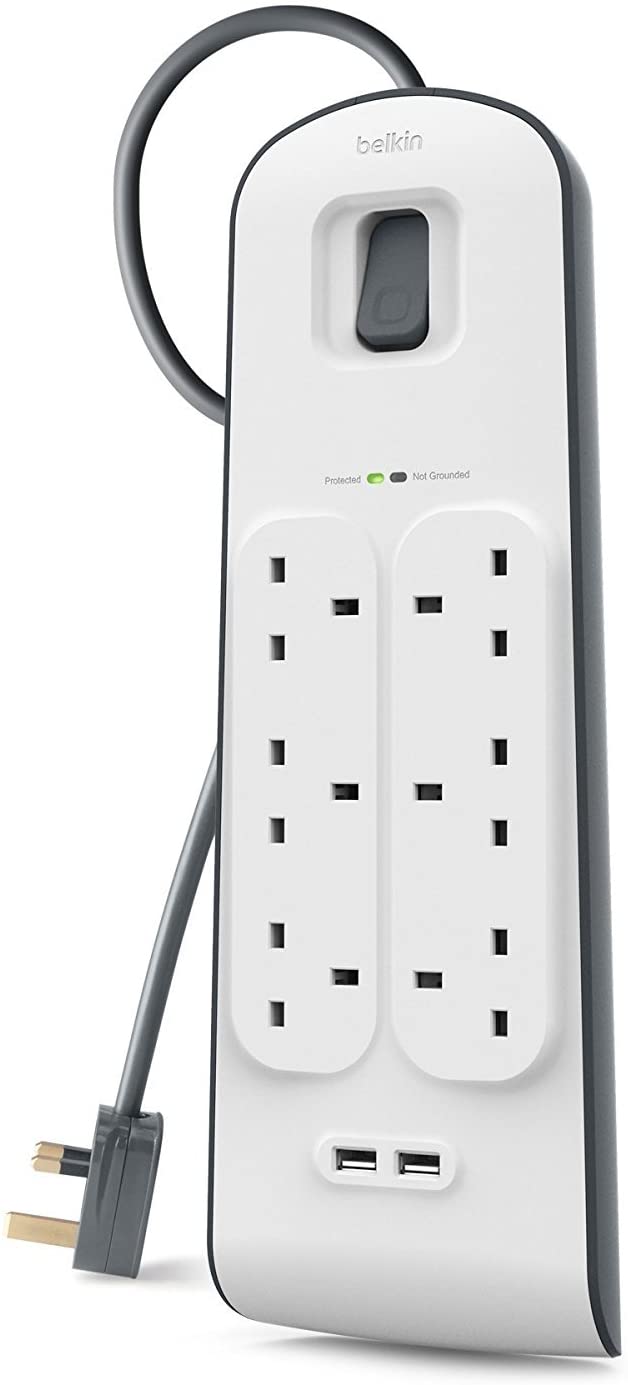 Belkin Surge Protection Extension Lead Strip with 2 x 2.4 A Shared USB Charging Port, Surge Protector