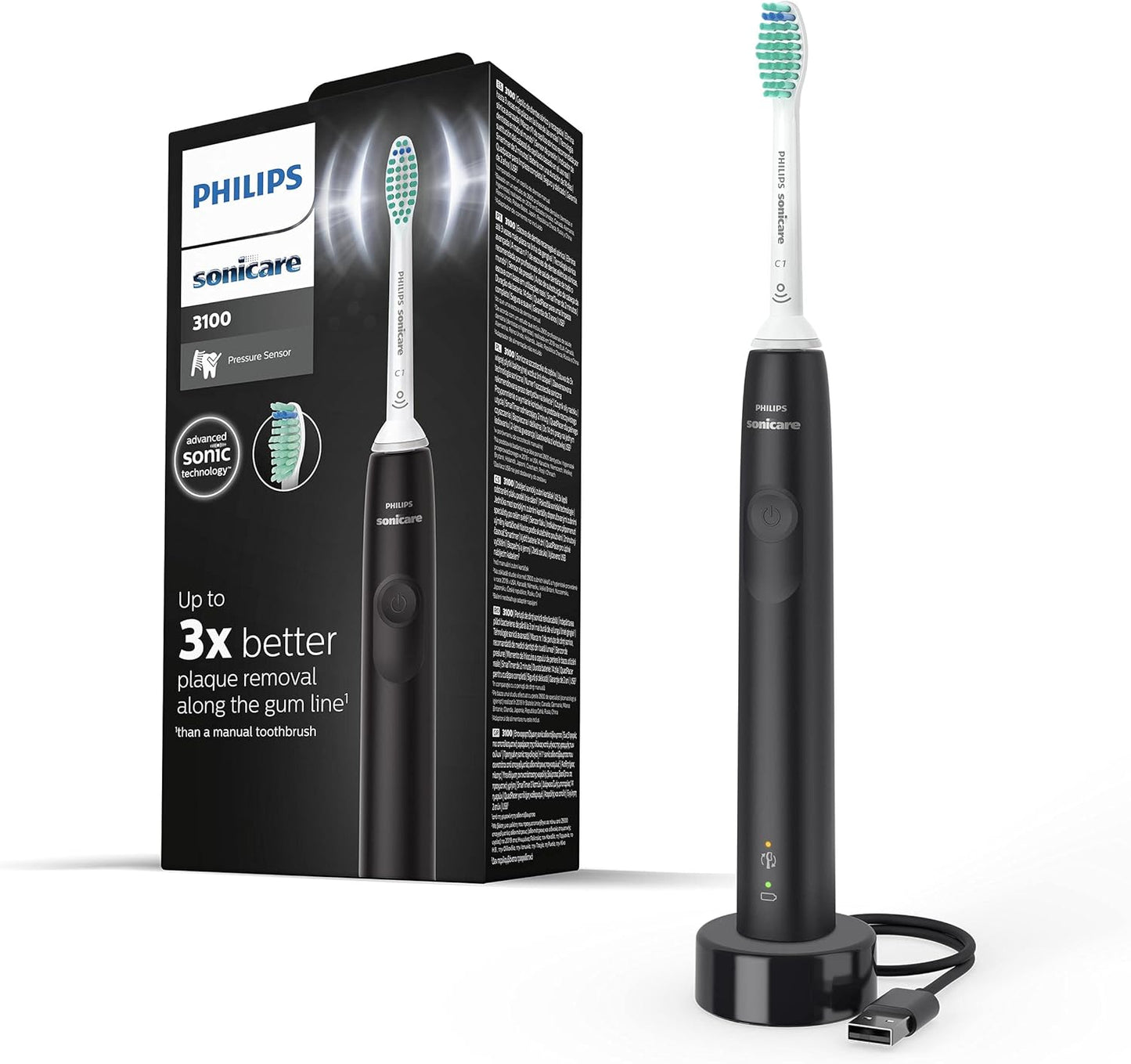 Philips Sonicare 3100 Electric Toothbrush, Black Pro Results Brush Head HX6221