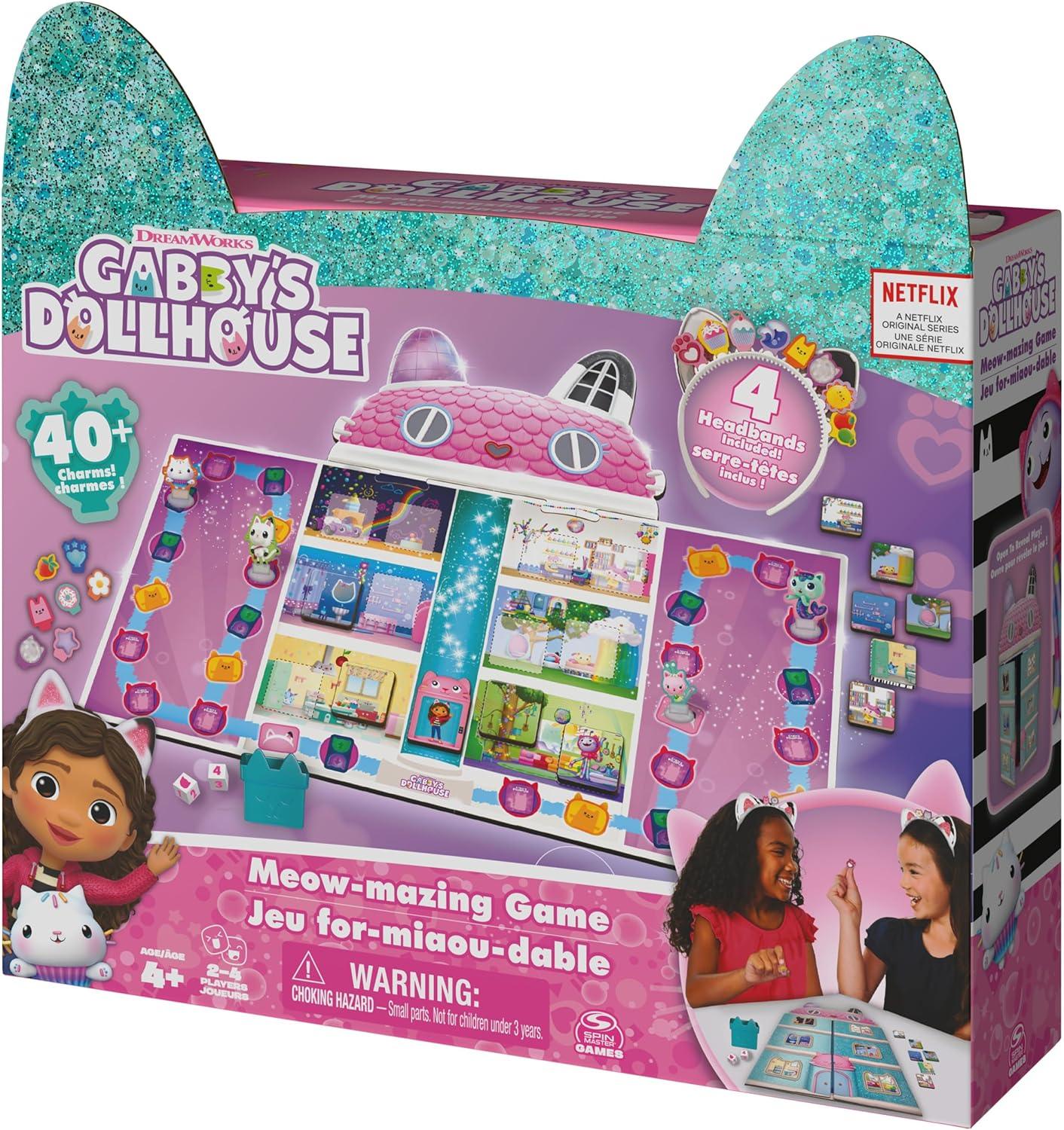 Gabby’s Dollhouse, Meow-Mazing Board Game Based on The DreamWorks Netflix Show with 4 Kitty Headbands