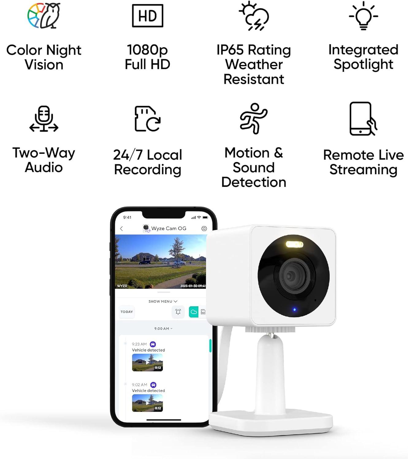 Wyze Cam V3 / V2 / Cam OG 1080p HD Indoor Smart Home Camera with Night Vision, 2-Way Audio, Works with Alexa & the Google Assistant, White