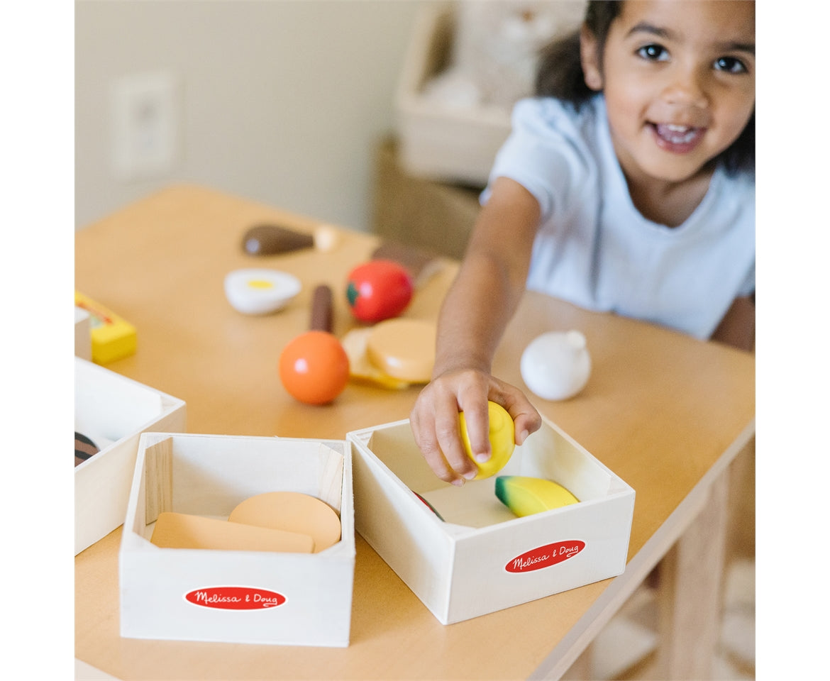Melissa & Doug Food Groups - Wooden Play Food 21 Hand-Painted Wooden Pieces and 4 Crates