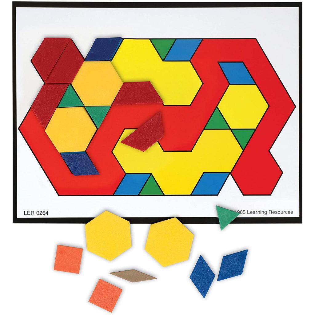Learning Resources Pattern Block Activity Pack, Geometric Shapes, 142 Pieces and 36 activities - Momo Gadgets
