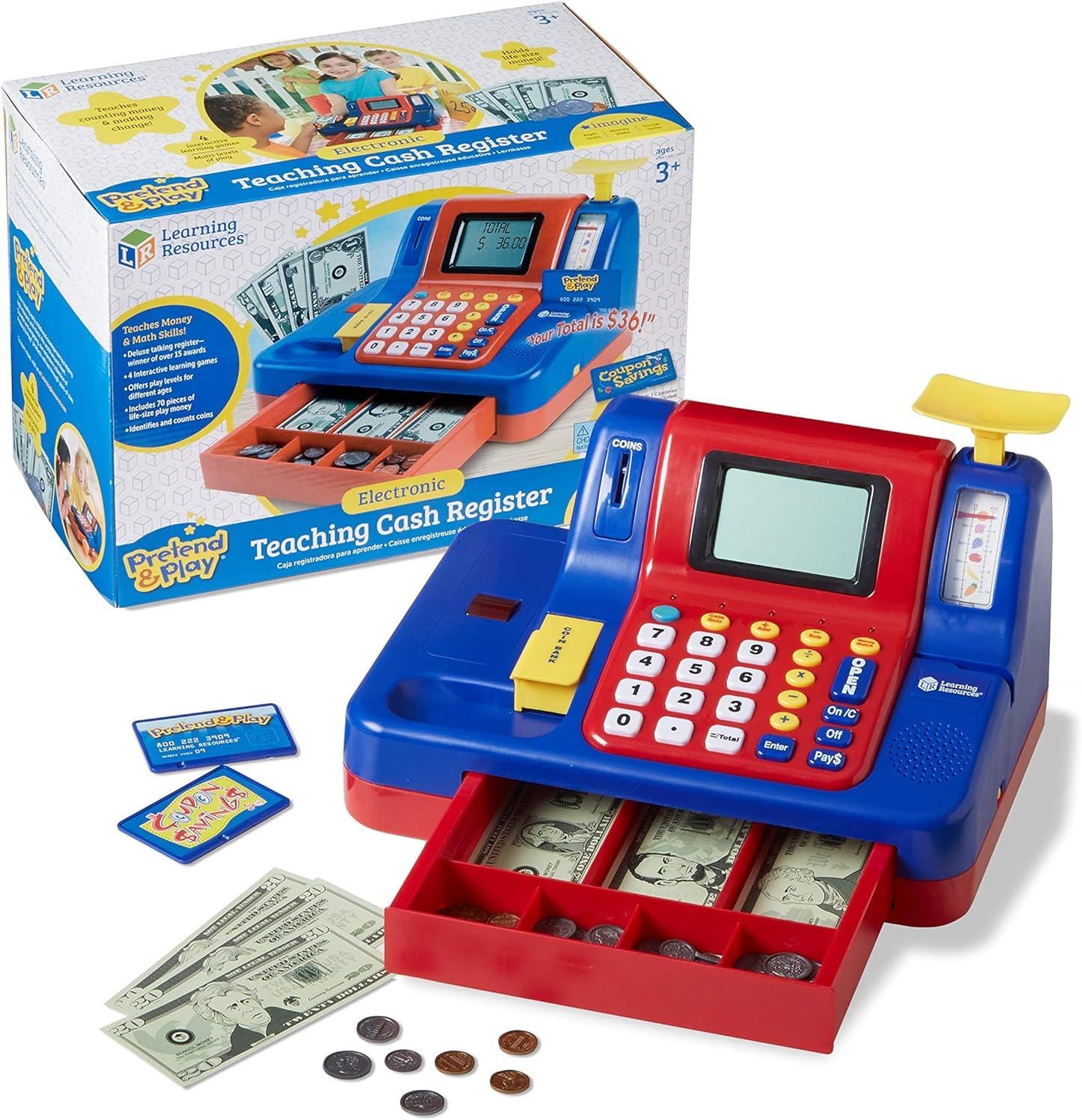 Learning Resources Pretend & Play Calculator Cash Register, 73 Pieces - Momo Gadgets