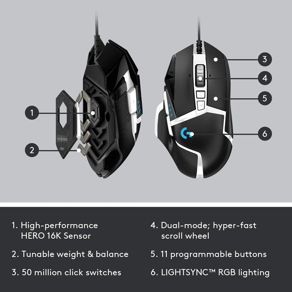 Logitech G502 SE (special edition) HERO RGB Gaming Mouse with tuneable weight - Momo Gadgets