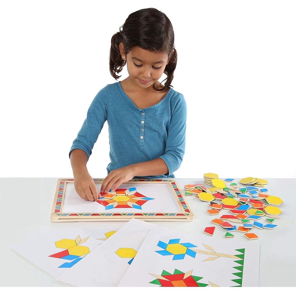 Melissa and Doug Deluxe Wooden Magnetic Pattern Blocks Set - Educational Toy With 120 Magnets and Carrying Case - Momo Gadgets