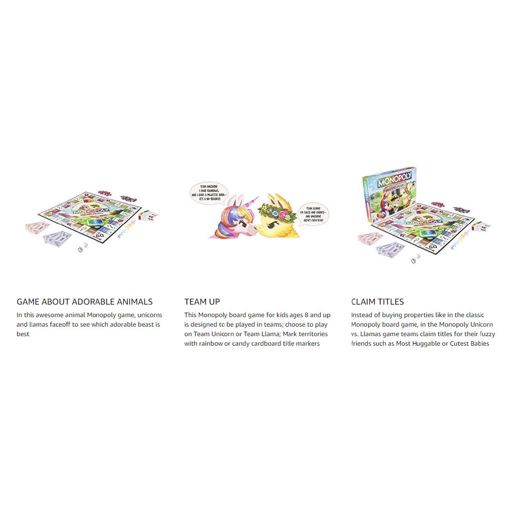 Monopoly Unicorns Vs. Llamas Board Game for Ages 8 & Up - Momo Gadgets