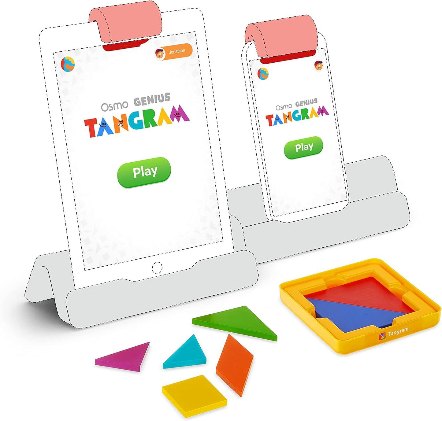 Osmo - Genius Tangram for i-Phone, iPad & Fire Tablet - Ages 6-10 - Use Shapes/Colors to Solve for Visual Puzzles - Momo Gadgets