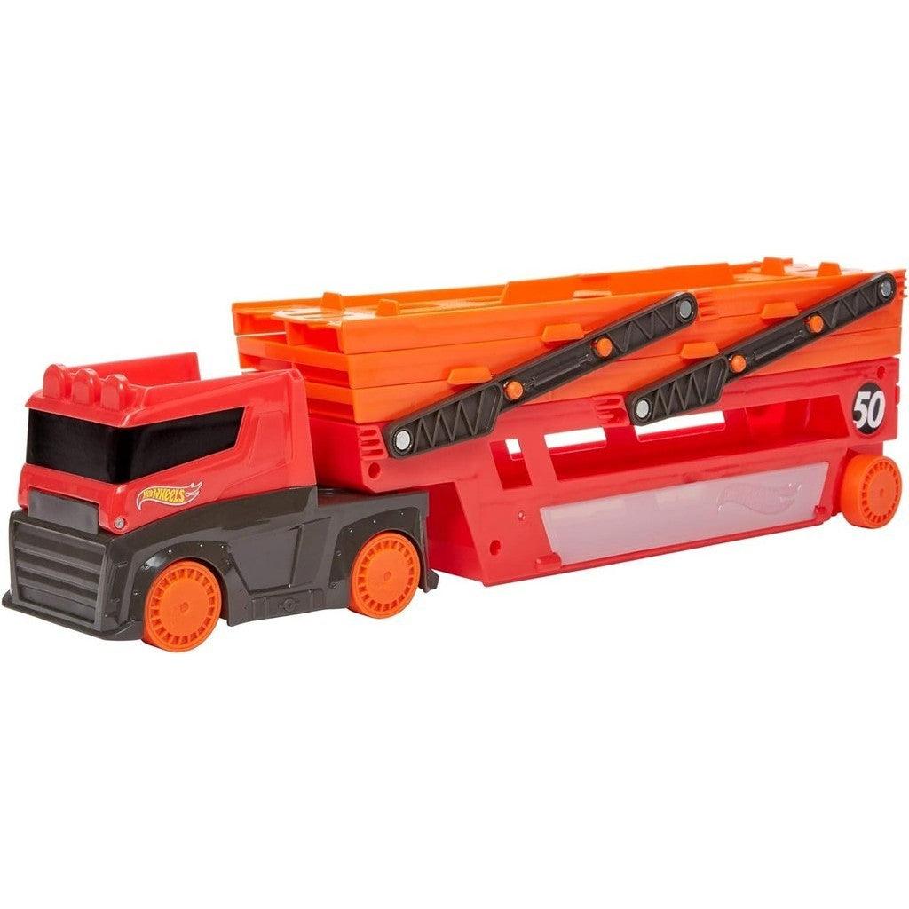 Hot Wheels Toy Car Track Set, Mega Hauler with 6 Expandable Levels, Storage for Up to 50 1:64 Scale Vehicles
