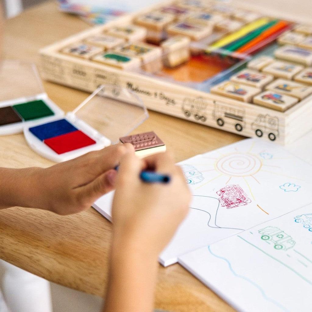 Melissa & Doug 31901 Deluxe Wooden Stamp and Coloring Set - Vehicles