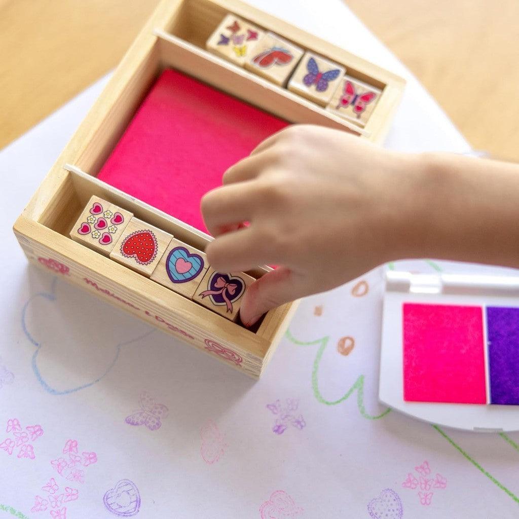 Melissa & Doug Butterfly and Heart Wooden Stamp Set: 8 Stamps and 2-Color Stamp Pad