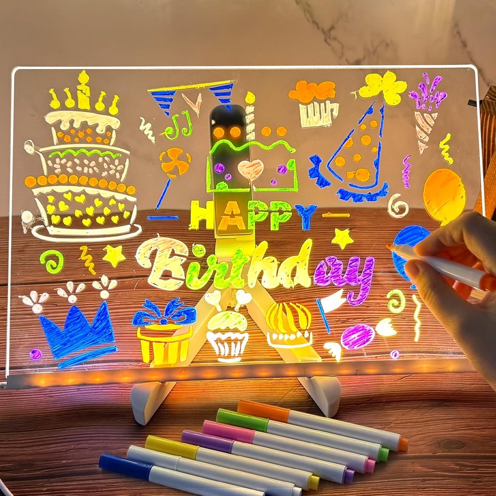 LED Note Board with Colors, 30 x 20 cm Light Up Acrylic Message Board, Illuminating LED Acrylic Message Board