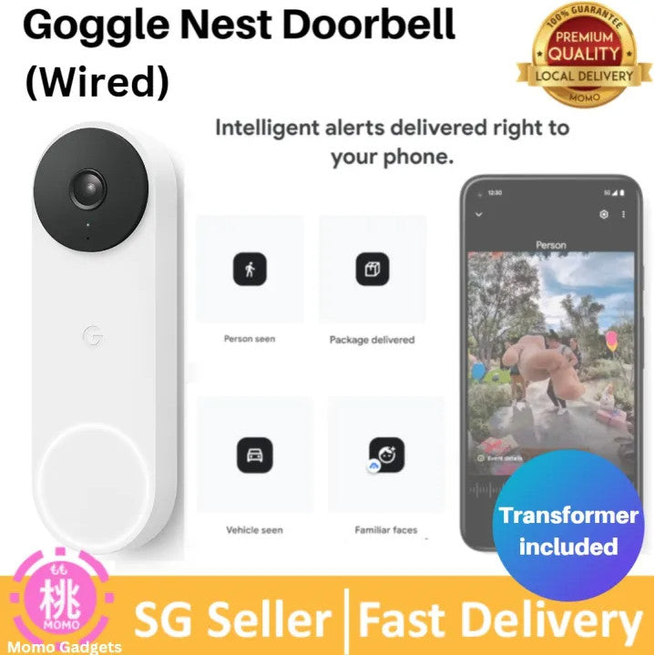 Google Nest Doorbell Wired 3rd Gen cctv door bell viewer motion detection detector speaker alarm security camera