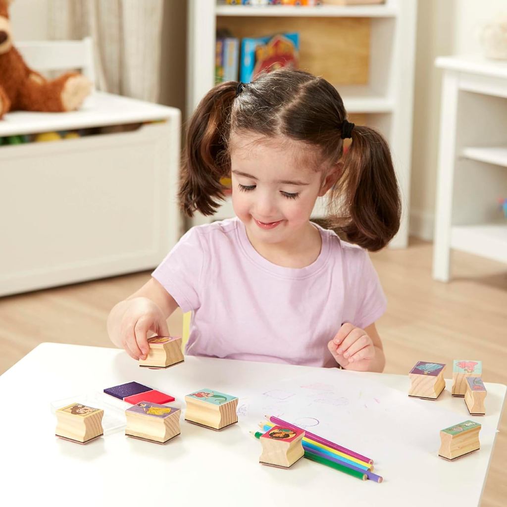 Melissa & Doug Disney Princess Wooden Stamp Set: 9 Stamps, 5 Colored Pencils, and 2-Color Stamp Pad Disney Princess