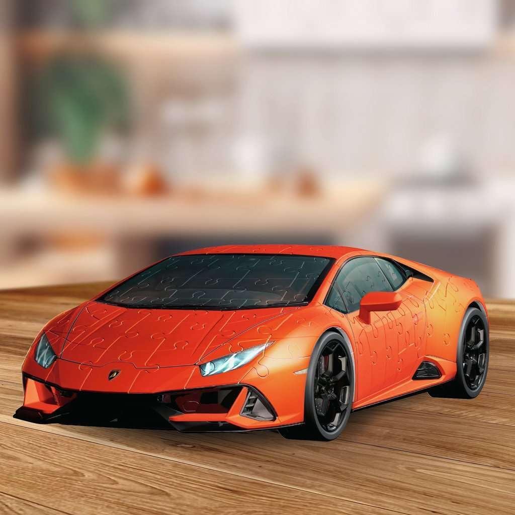 Ravensburger Lamborghini‑Huracán‑EVO‑Arancio Orange Premium 3D Puzzle 108 Pieces | 1:18 Scale Model with Rotating Wheels