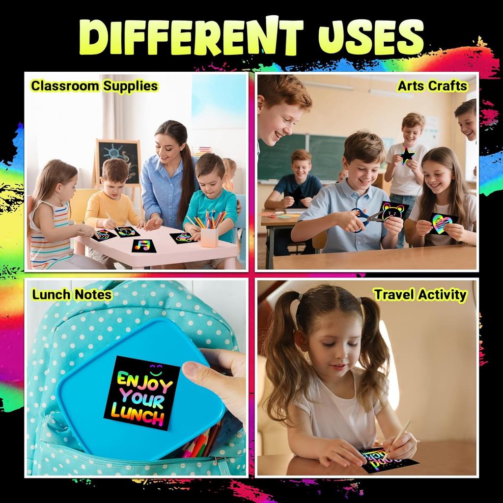ZMLM 165 Pcs Rainbow Scratch Paper Art Notes - Easter Crafts for Kids Ages 4-8