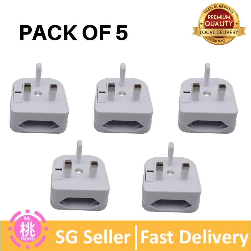 UK 2 Pin to 3 Pin Travel Adapter with CE, Pack Of 5 (Black & White Option) - Momo Gadgets