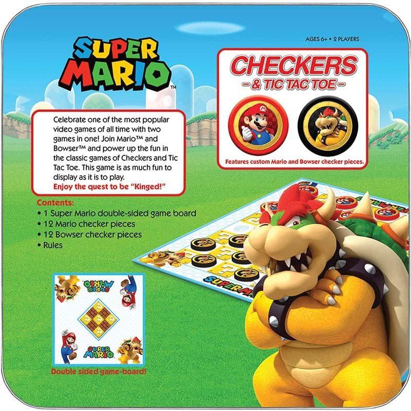 USAOPOLY Super Mario Checkers & Tic-Tac-Toe Collector's Game Set for 2 players | Featuring Mario & Bowser - Momo Gadgets