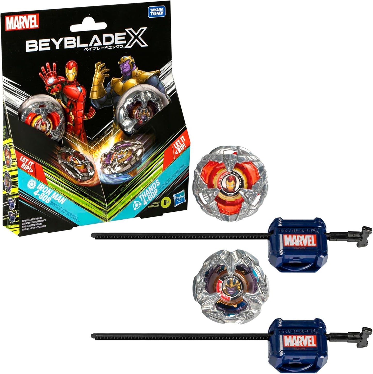 Beyblade X Soar Phoenix 9-60GF / Dranzer Spiral 3-80T / Transformers Collab 4-60P VS 4-80B / Rudder Phoenix 4-70LF / Cobalt Dragoon 2-60C Deluxe String Launcher Set