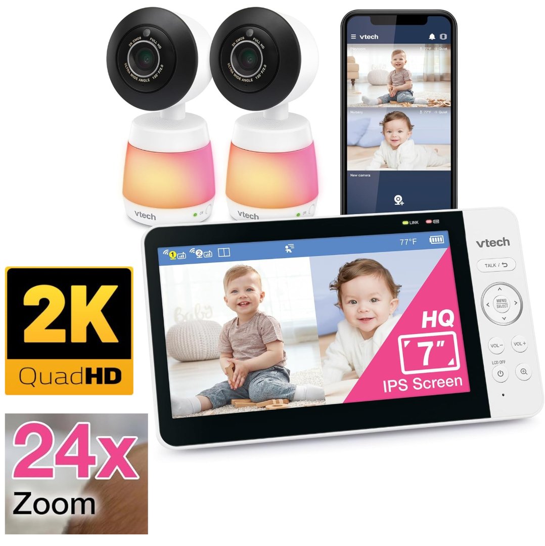 VTech Upgraded Smart WiFi Baby Monitor 720p Display, 1080p Camera, HD NightVision, Fully Remote Pan Tilt Zoom, 2-Way Talk, Free Smart Phone App, Works with iOS, Android