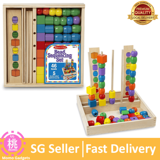 Melissa & Doug Bead Sequencing Set With 46 Wooden Beads and 5 Double-Sided Pattern Boards