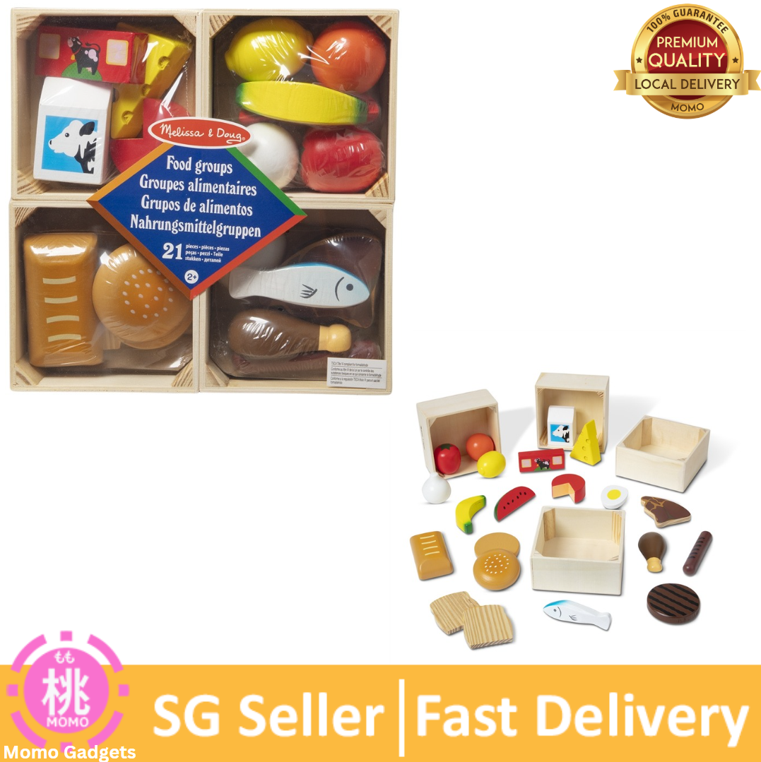 Melissa & Doug Food Groups - Wooden Play Food 21 Hand-Painted Wooden Pieces and 4 Crates
