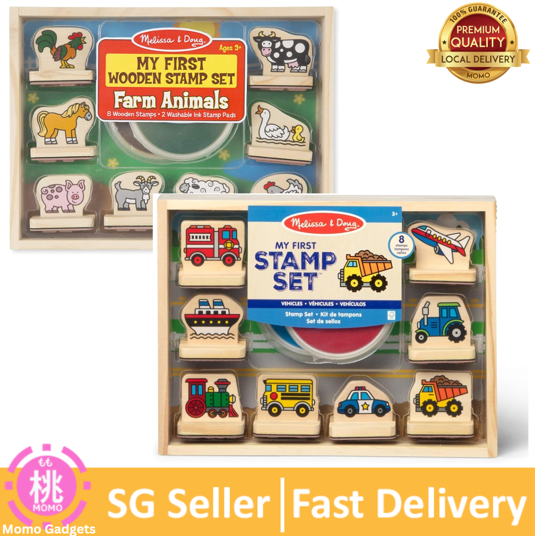 Melissa and Doug My First Wooden Stamp Set-Farm Animals/Vehicles-Kids Art Projects, Stamps With Washable Ink for Kids Ages 4+