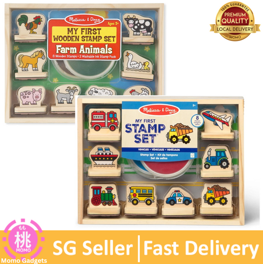 Melissa and Doug My First Wooden Stamp Set-Farm Animals/Vehicles-Kids Art Projects, Stamps With Washable Ink for Kids Ages 4+
