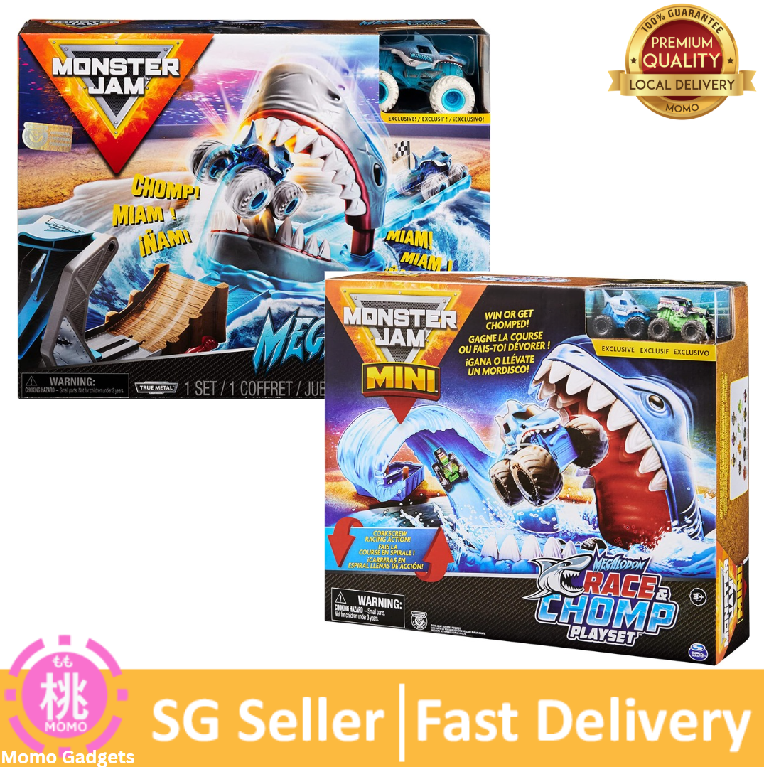 Monster Jam, Mini Megalodon Race and Chomp / Megalodon Mayhem Playset Megalodon Die-Cast Monster Truck