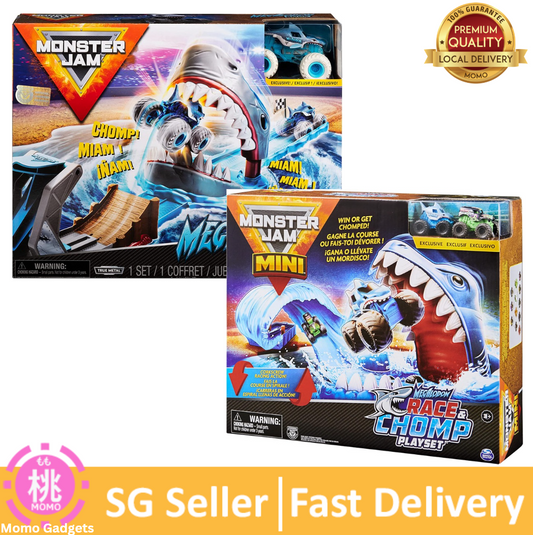 Monster Jam, Mini Megalodon Race and Chomp / Megalodon Mayhem Playset Megalodon Die-Cast Monster Truck