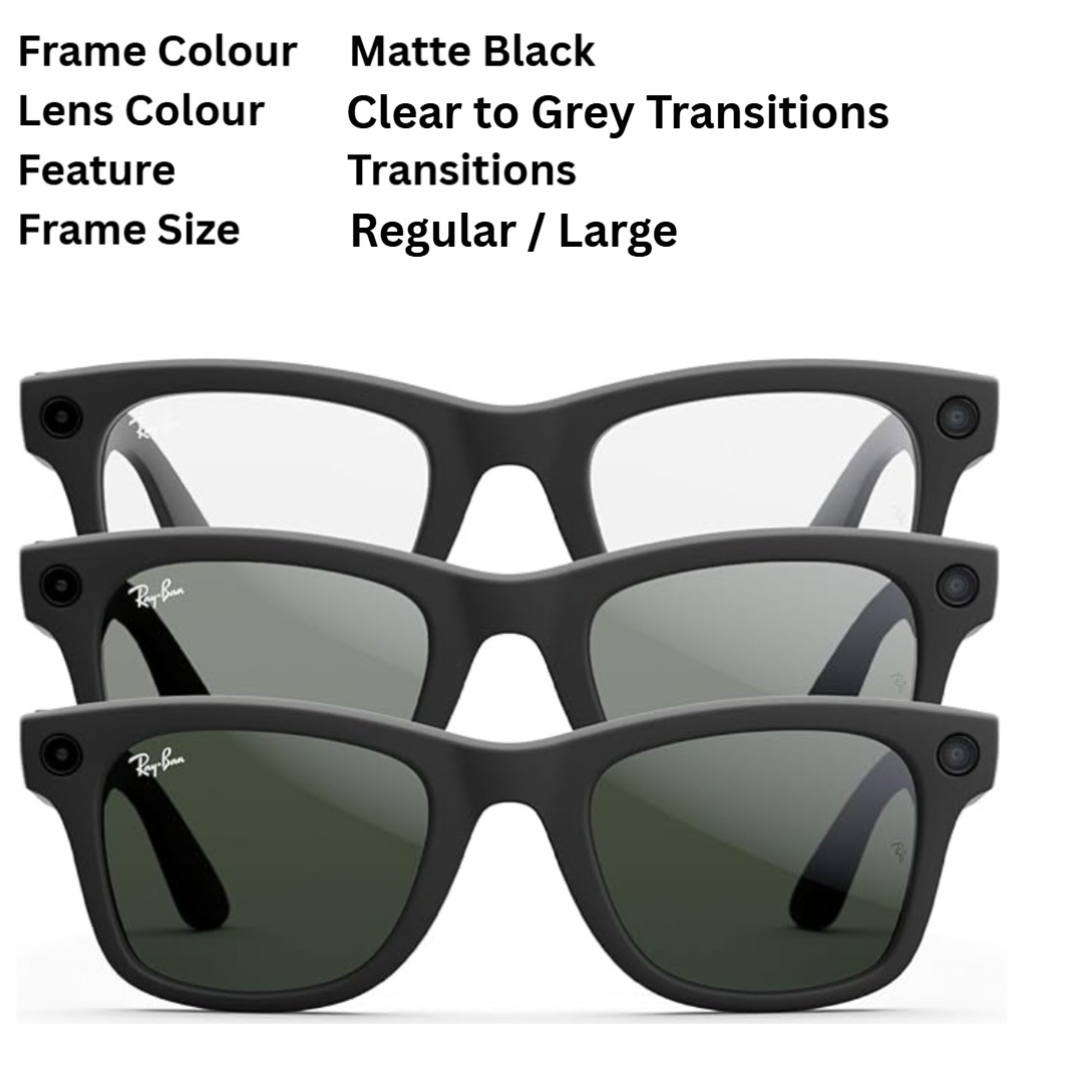 RayBan | Meta Wayfarer Smart Glasses Gen 2 / Gen 1-  Shiny Black / Matte Black / Clear to Graphite Green Transition options (Meta Ray-Ban)
