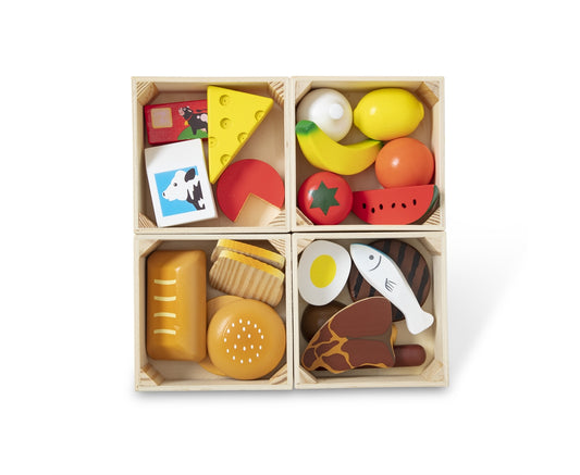 Melissa & Doug Food Groups - Wooden Play Food 21 Hand-Painted Wooden Pieces and 4 Crates