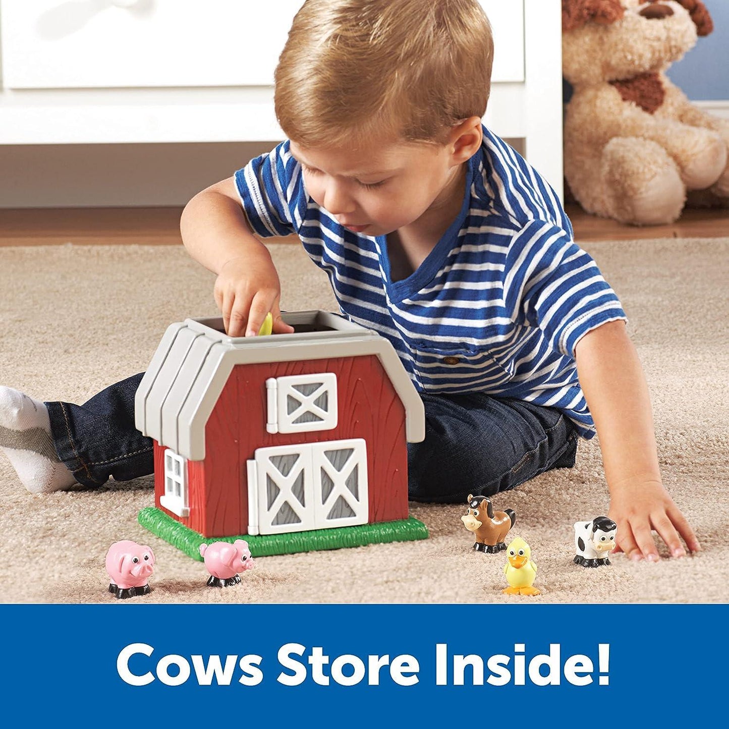 Learning Resources Hide-N-Go Moo, Farm Animal Toy, Barn Toys for Toddlers, 9 Pieces