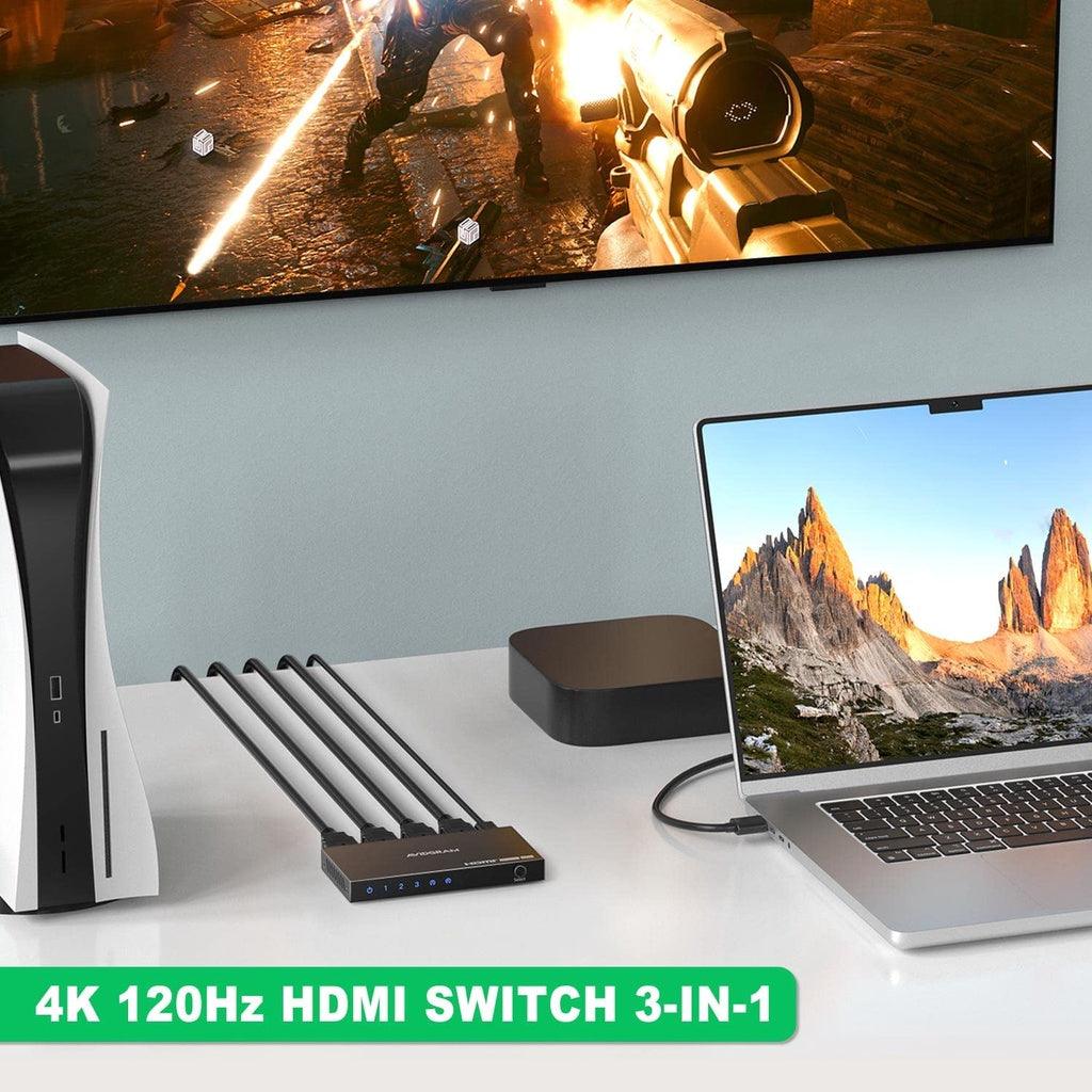 3-Port HDMI Switcher 4K 120Hz, HDMI 2.1 Switch 3 in 1 Out - Momo Gadgets