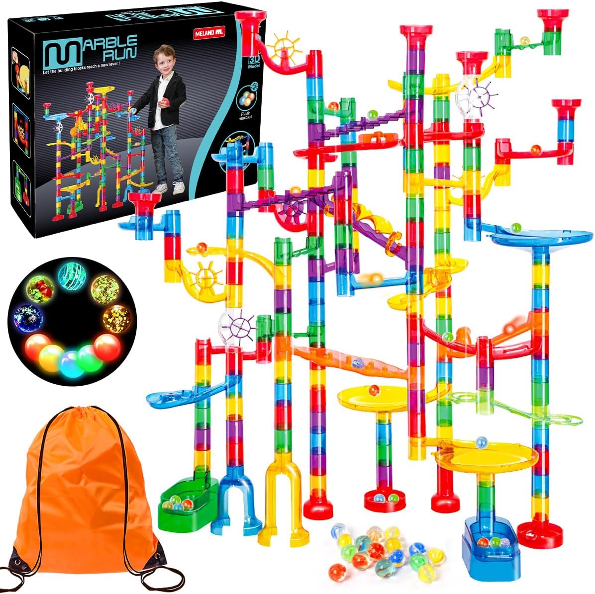 Meland Marble Run - 132Pcs/207Pcs/153Pcs Marble Maze Game Building Toy for Kid, Marble Track Race Set & STEM