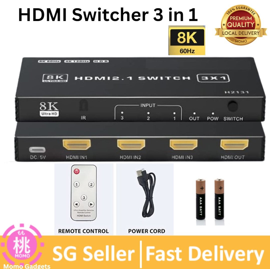 3-Port HDMI Switcher 4K 120Hz, HDMI 2.1 Switch 3 in 1 Out / 4 in 1 Out / 4 in 2 Out