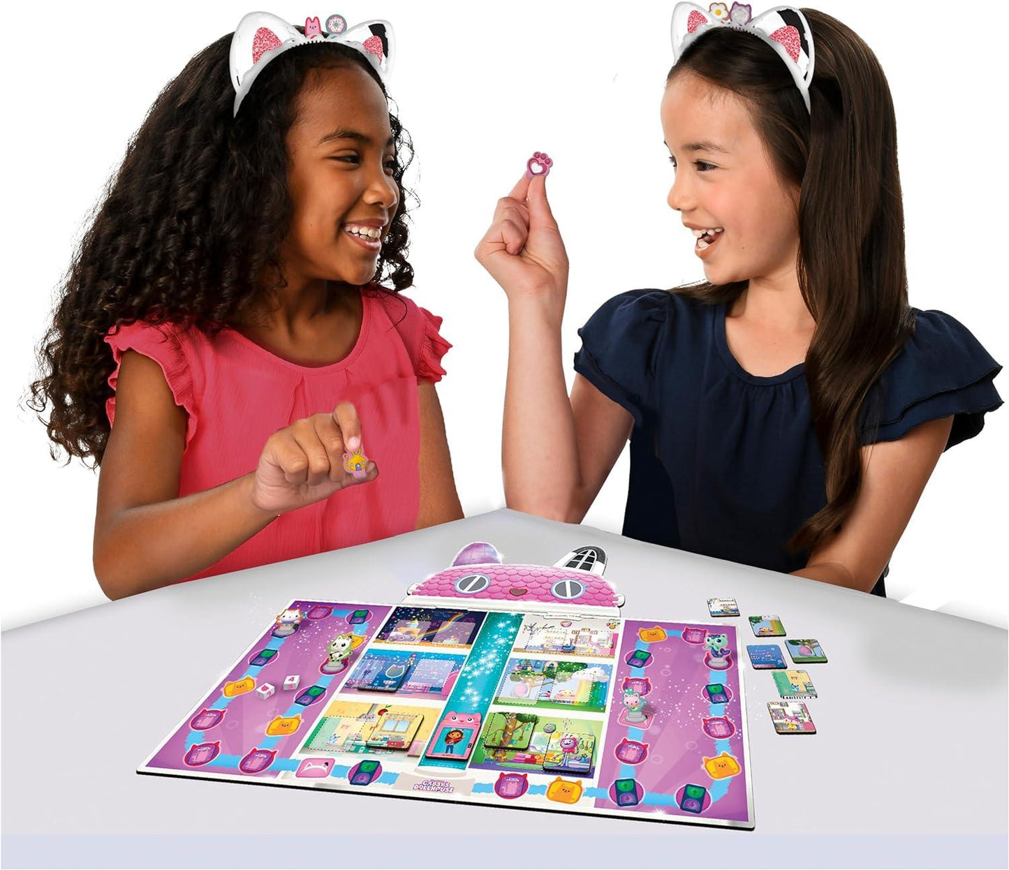 Gabby’s Dollhouse, Meow-Mazing Board Game Based on The DreamWorks Netflix Show with 4 Kitty Headbands