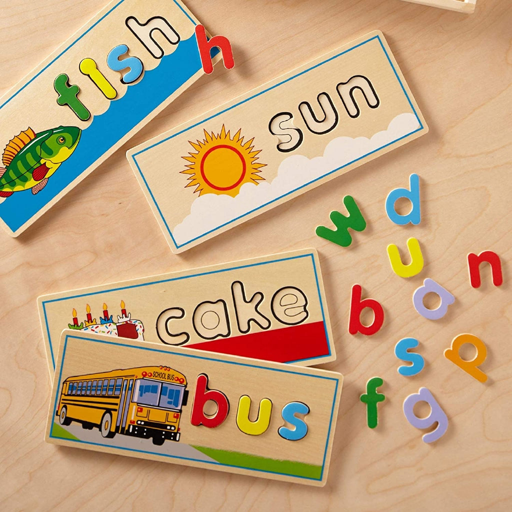 Melissa and Doug See & Spell Wooden Educational Toy With 8 Double-Sided Spelling Boards and 50+ Letters