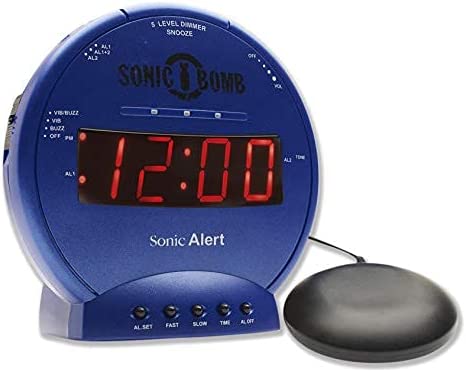 Sonic Bomb Dual Extra Loud Alarm Clock with Bed Shaker | Sonic Alert Vibrating Alarm Clock Heavy Sleepers