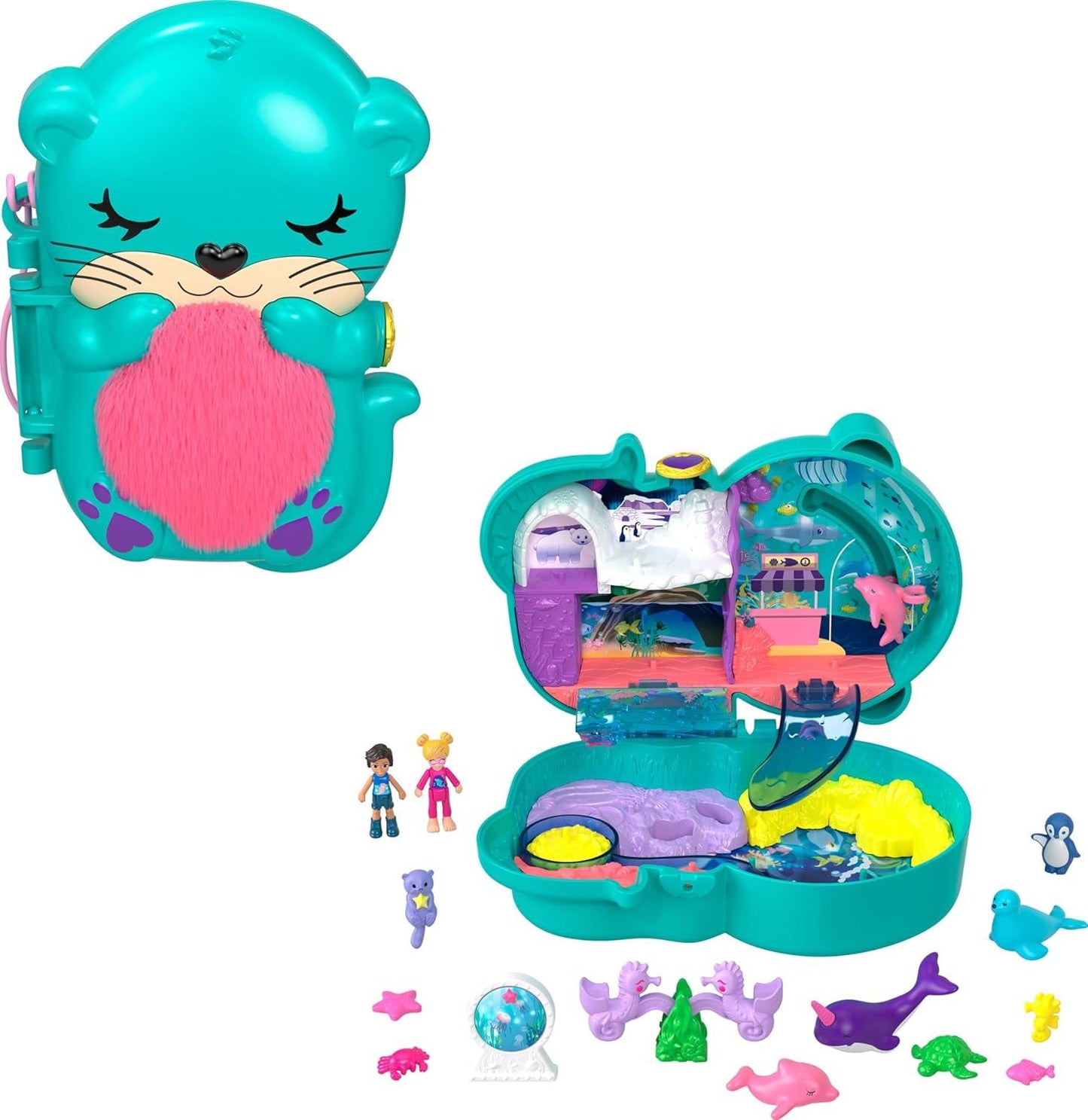 Polly Pocket 2-in-1 Travel Toy Playset, Unicorn Toy with 2 Dolls & 25 Surprise Accessories