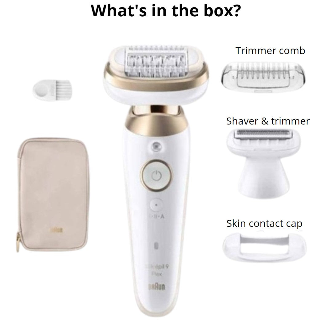Braun Epilator Silk Epil 9 9-030 / 9-041 / 9-011 Epilator with Flexible Head, Facial Hair Removal for Women, Shaver & Trimmer, Cordless, Rechargeable, Wet & Dry, Beauty Kit