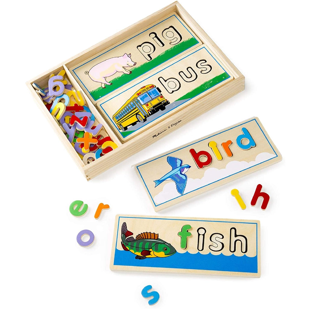 Melissa and Doug See & Spell Wooden Educational Toy With 8 Double-Sided Spelling Boards and 50+ Letters