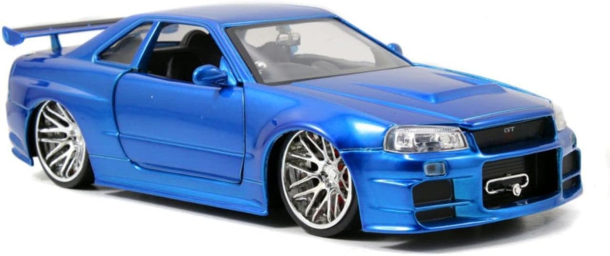 Jada Toys Fast & Furious Brian’s 2002 Nissan Skyline R34 / Daytona DIE Die-cast Car, 1:24 Scale, Silver & Blue