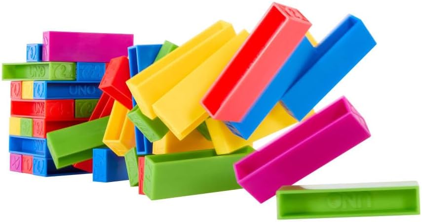 Mattel Games UNO Stacko Game for Kids & Family with 45 Colored Stacking Blocks & Loading Tray, Build & Play, Nights & Parties
