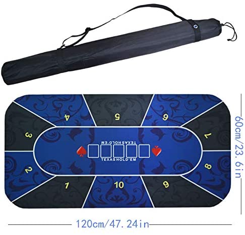 Premium Portable Rubber Poker Mat, Texas Hold'Em Table Top, Smooth Surface Noise Reduction and Carrying Tube