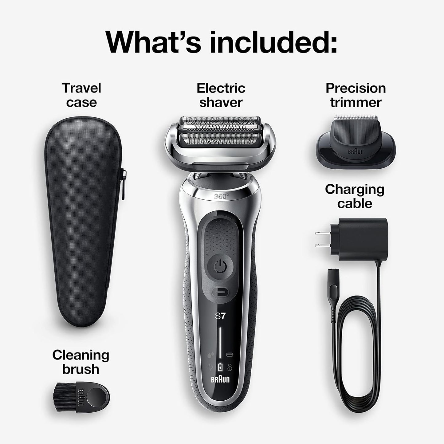 Braun Electric Razor for Men, Series 7 360 Flex Head Foil Shaver with Precision Beard Trimmer, Rechargeable, Wet & Dry and Travel Case