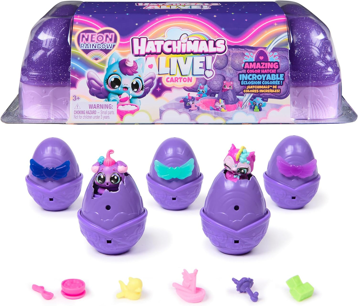 Hatchimals Alive, Egg Carton Toy with 5 Mini Figures in Self-Hatching Eggs, 11 Accessories/10 Accessories