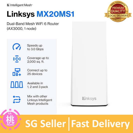 Linksys Atlas WiFi 6 Router Home WiFi Mesh System, Dual-Band, 2,000 Sq. ft Coverage - MX2000 1-Pack